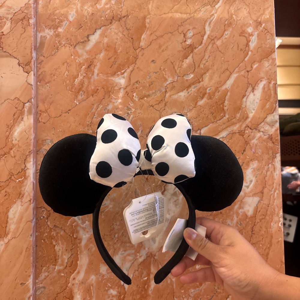 Disney White and Black Polka Dot Bow Minnie Mouse Ears Headband